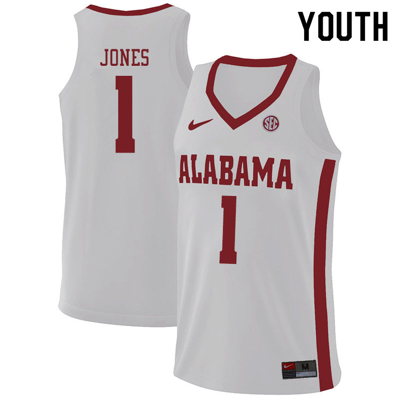 Youth #1 Herbert Jones Alabama Crimson Tide College Basketball Jerseys Sale-White